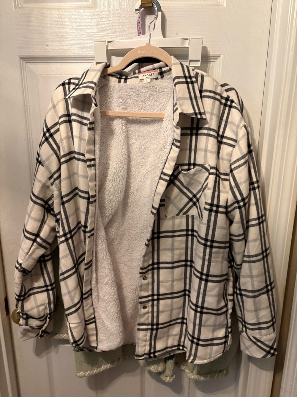 Andree Cream & Black Plaid Sherpa-Lined Shirt Jacket